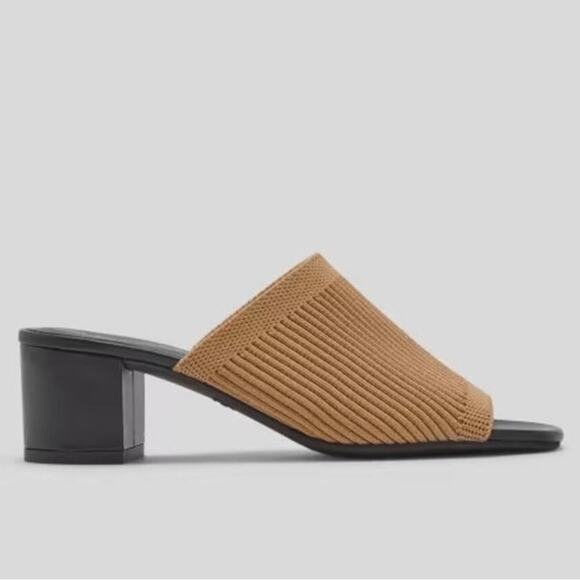 Everlane Glove Mule ReKnit Tan Black Square Toe Block Heel Size 9 Sustainable - Picture 2 of 5